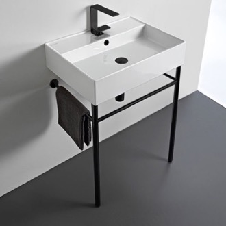 Console Bathroom Sink Ceramic Console Sink and Matte Black Stand, 24